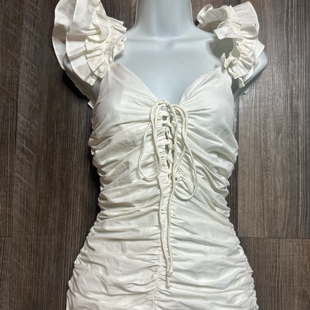 Zara Cream Ruched Mini Dress - Picture 2 of 6